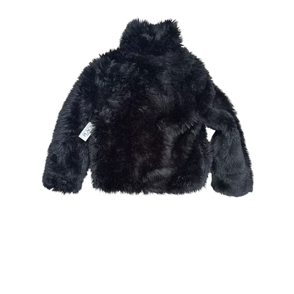 The Childrens Place Girls Faux Fur Coat Black Jacket Size M 7/8 NEW NWT